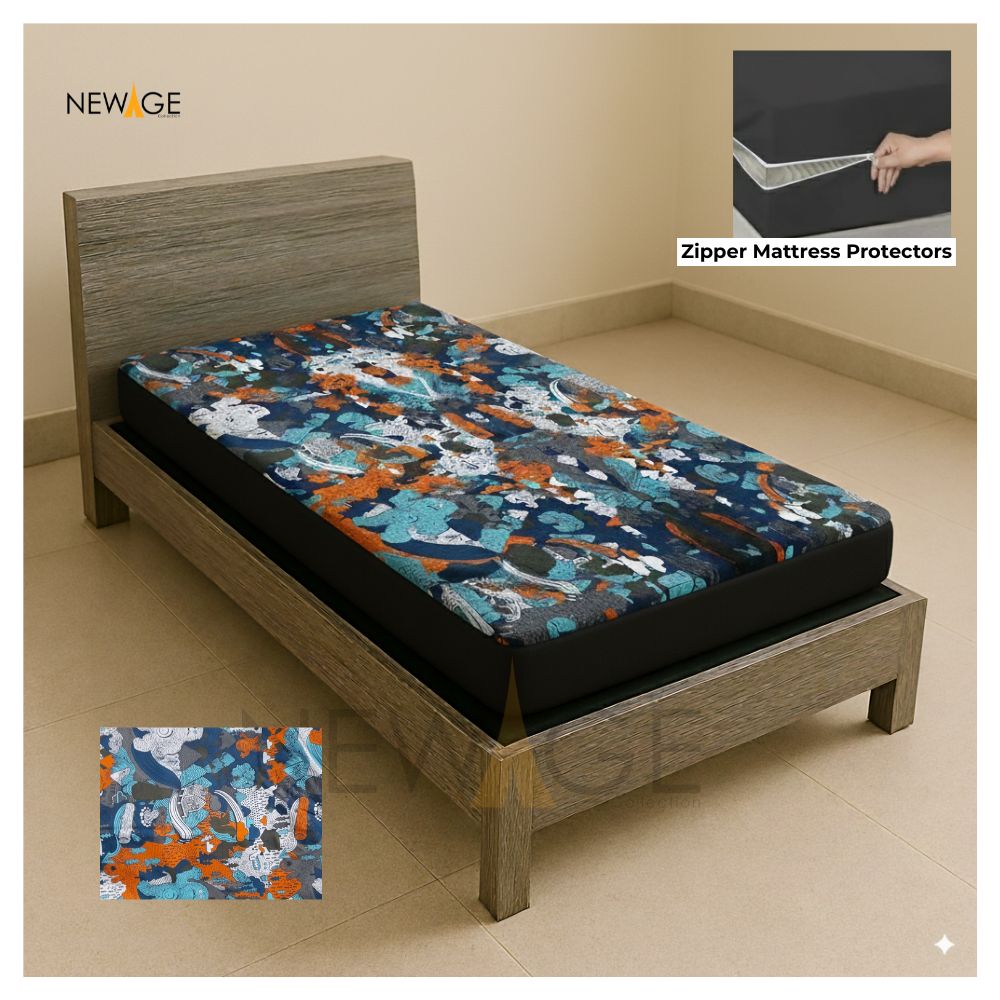 Single Zipper Mattress Protector 100% Waterproof Imported Cotton-PC in Cartoon Print