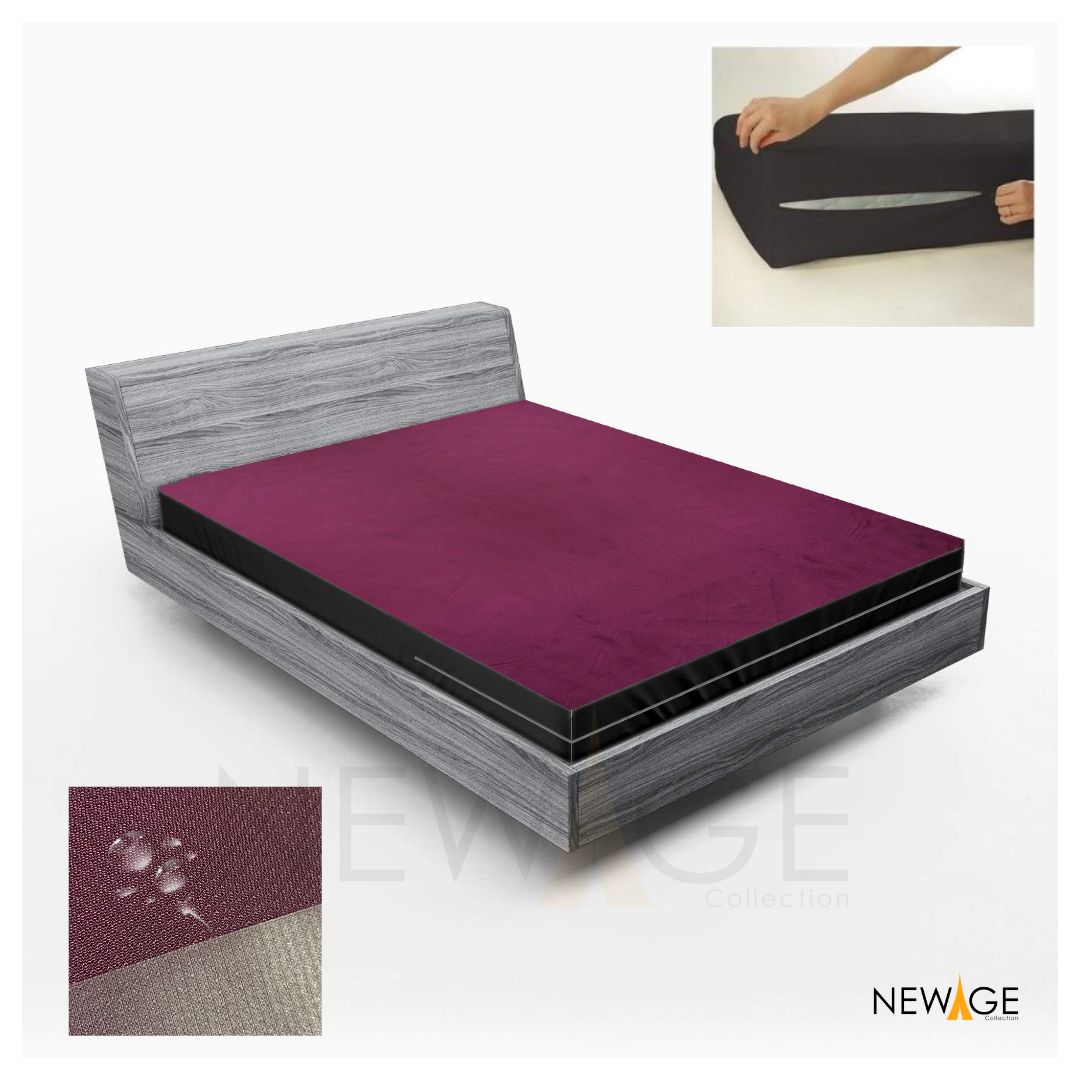 Zipper Mattress Protector Imported Cotton-Polyester 100% Waterproof Fabric in Purple Color