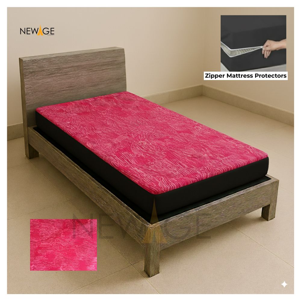 Single Zipper Mattress Protector 100% Waterproof Imported Cotton-PC in Red Shades Print