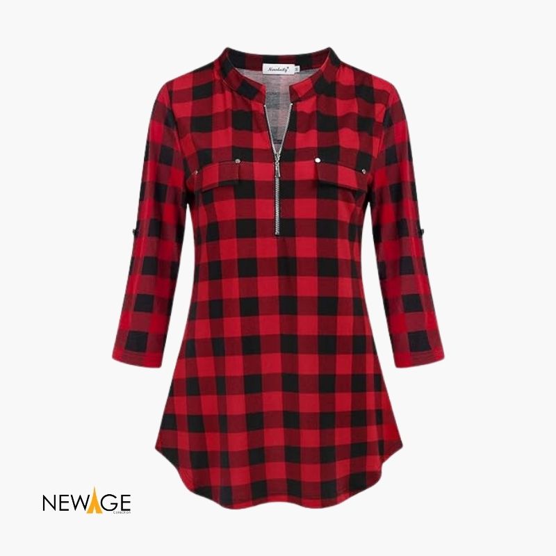 Women Red Black Checked Sleeve Shirt