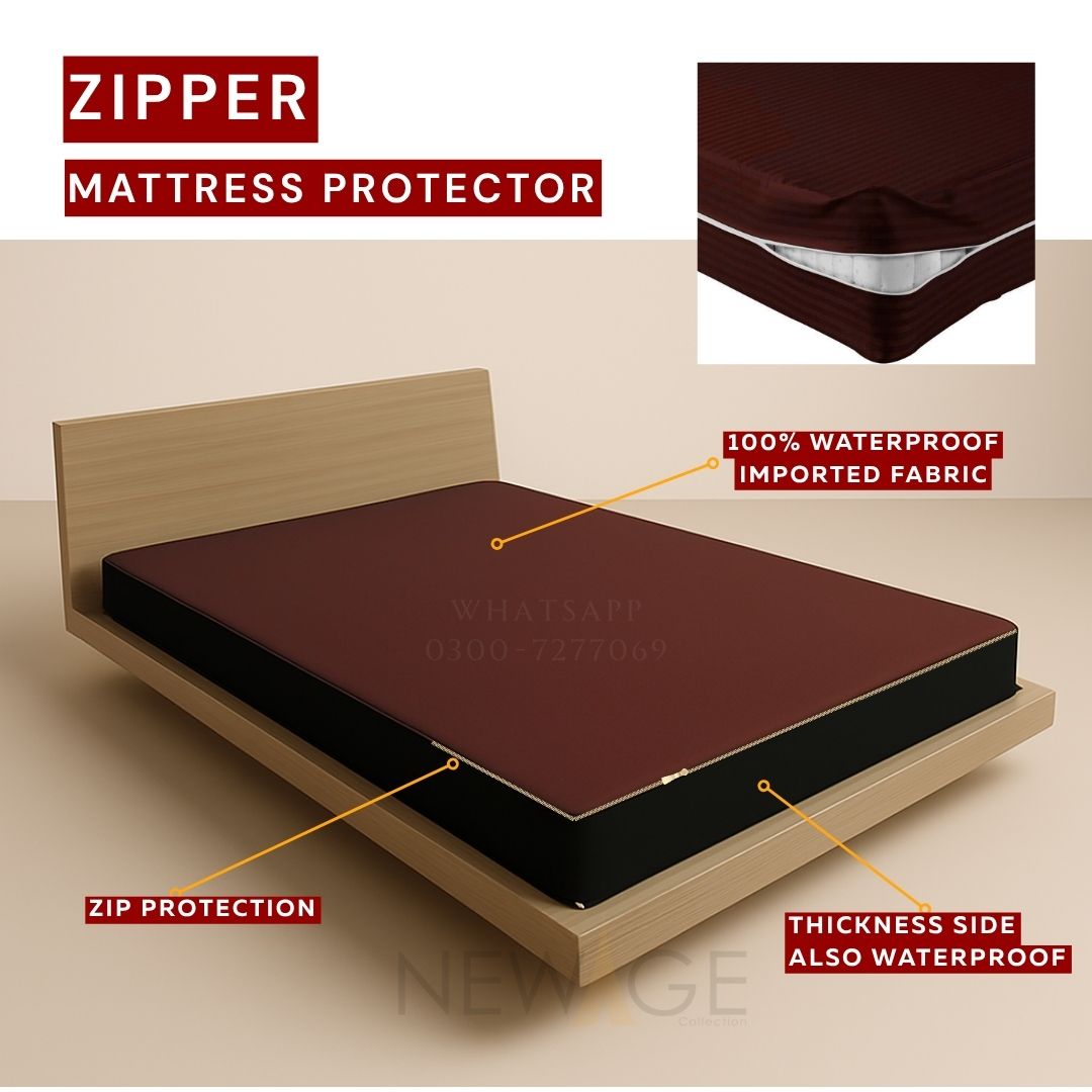 Zipper Mattress Protector Imported Cotton-Polyester 100% Waterproof Fabric in Dark Grey