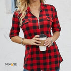 Women Red Black Checked Sleeve Shirt