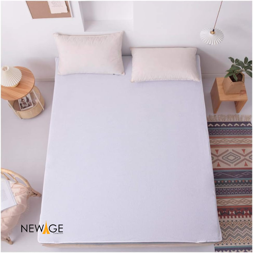 100% Waterproof Elastic Sheet (Flat Sheet) with 4 Corner Elastic Bands White Color