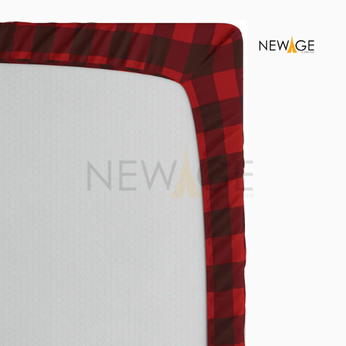 Imported Cotton Jersey Red Black Checked Fitted Sheet with 1 Pair Pillow Covers (Non-Waterproof)