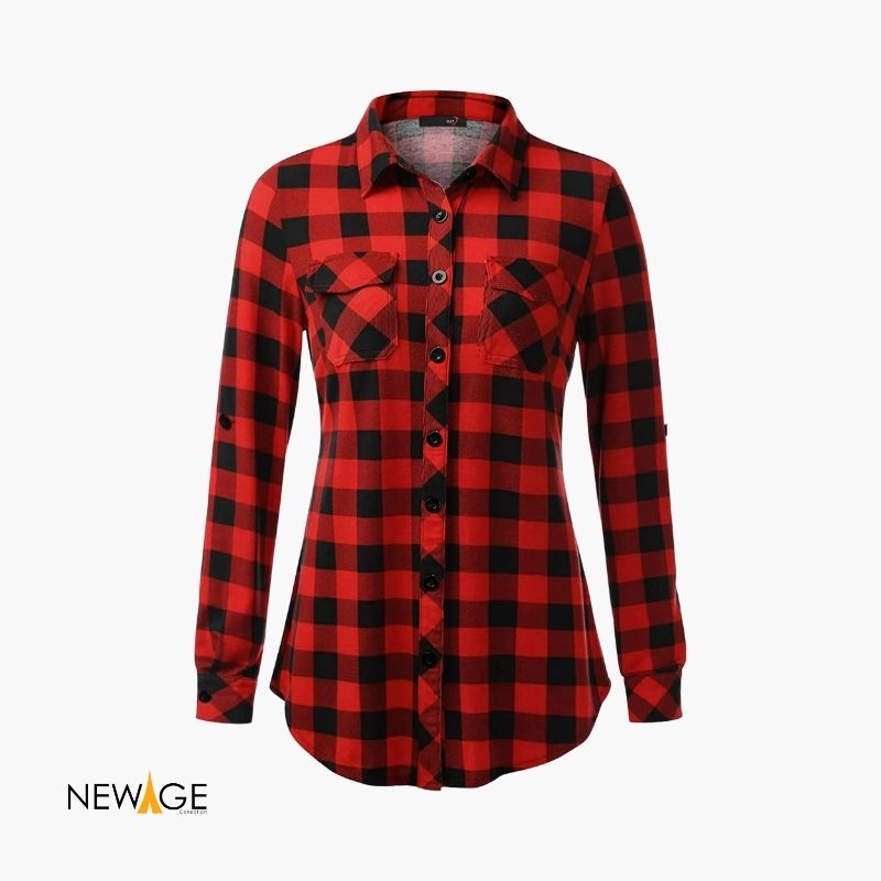 Women Red Black Checked Sleeve Shirt