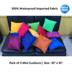 100% Waterproof Pack of 5 Mini Cushions 10″ x 10″ with Filling