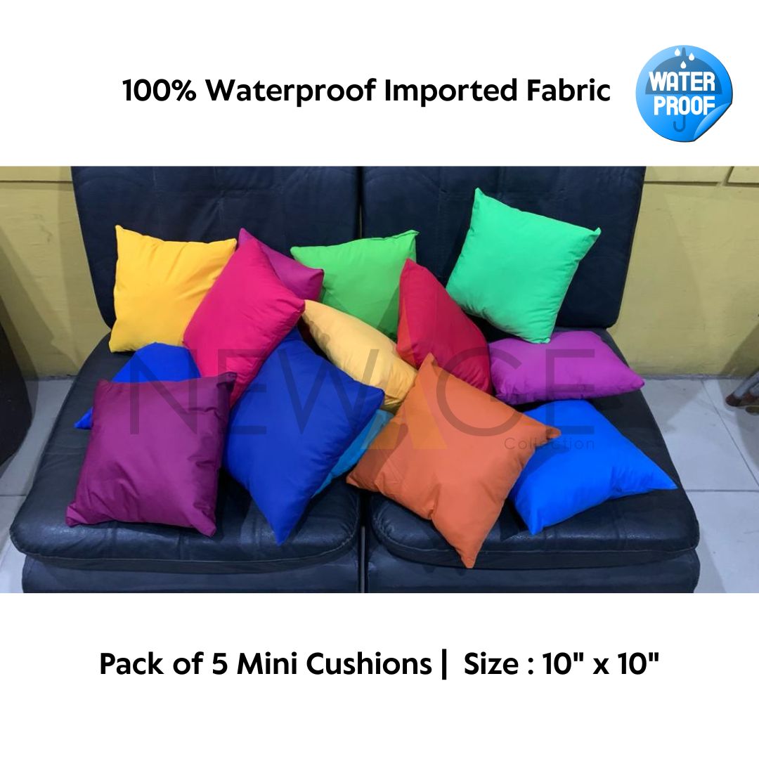 100% Waterproof Pack of 5 Mini Cushions 10″ x 10″ with Filling