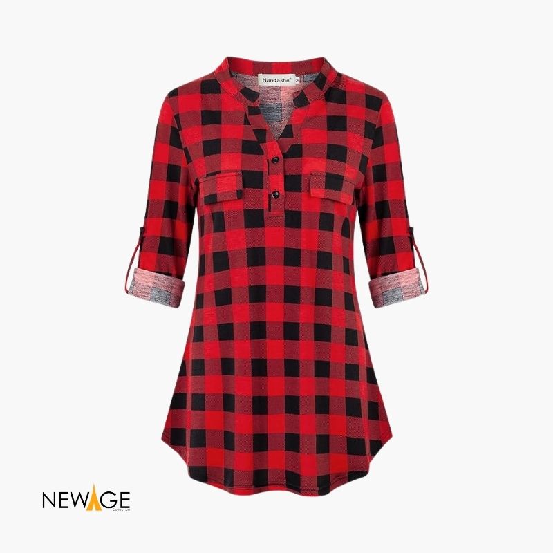 Women Red Black Checked Sleeve Shirt