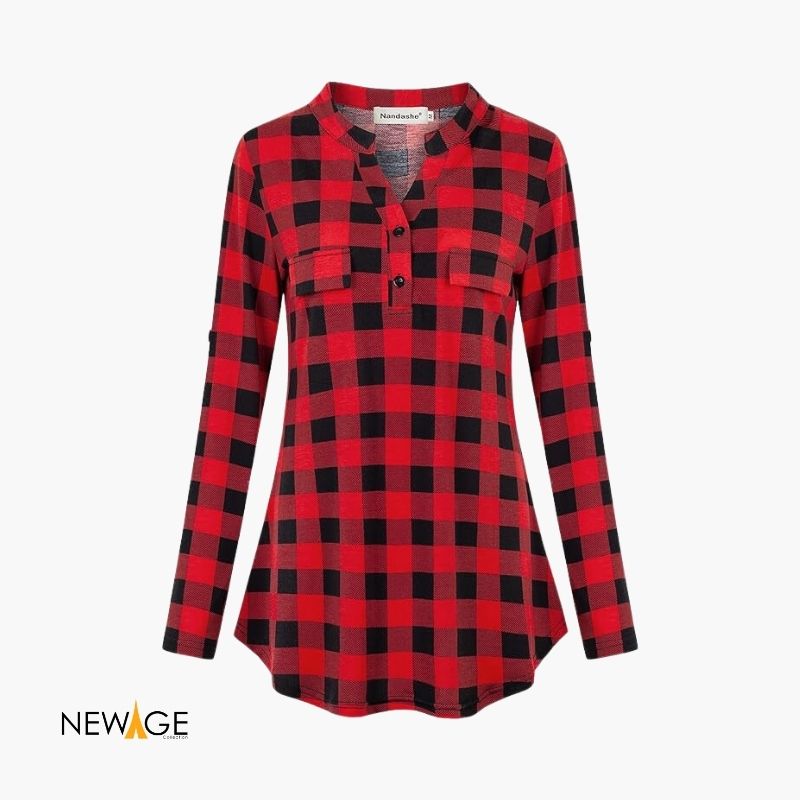 Women Red Black Checked Sleeve Shirt