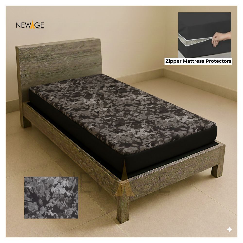 Single Zipper Mattress Protector 100% Waterproof Imported Cotton-PC in Black Clouds Print