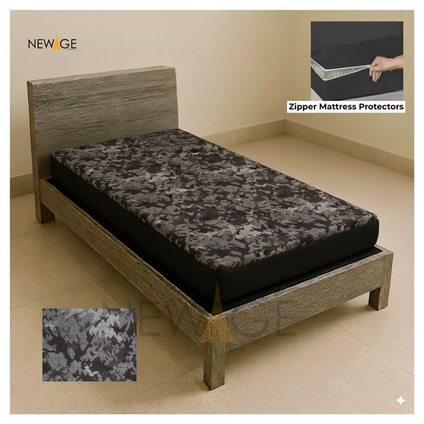 Single Zipper Mattress Protector 100% Waterproof Imported Cotton-PC in Black Clouds Print