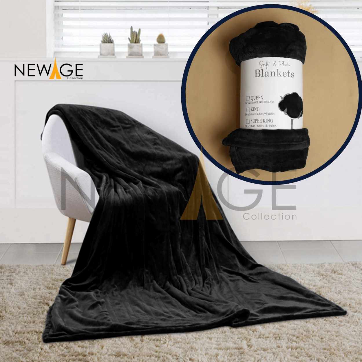 Black Fleece Blankets and Bed Throws 310 gsm