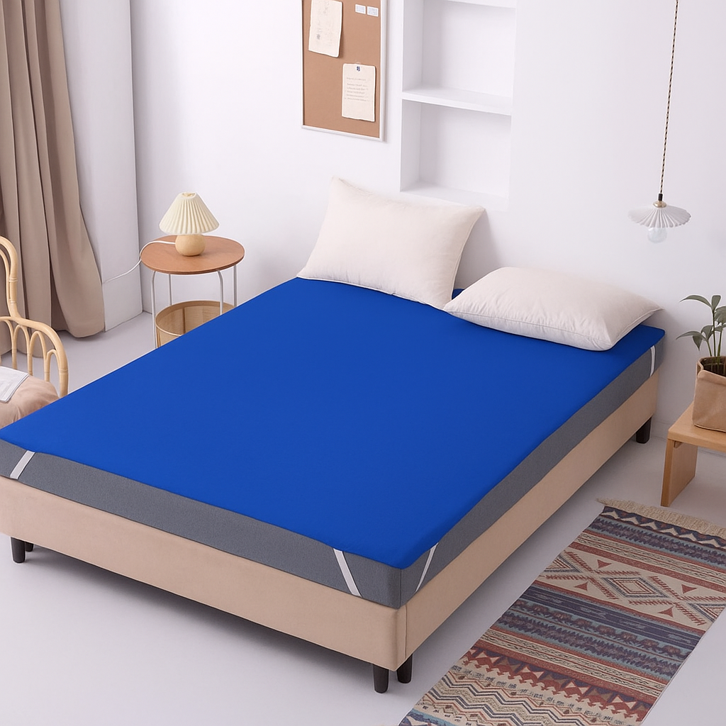 100% Waterproof Elastic Sheet (Flat Sheet) with 4 Corner Elastic Bands in Blue Color