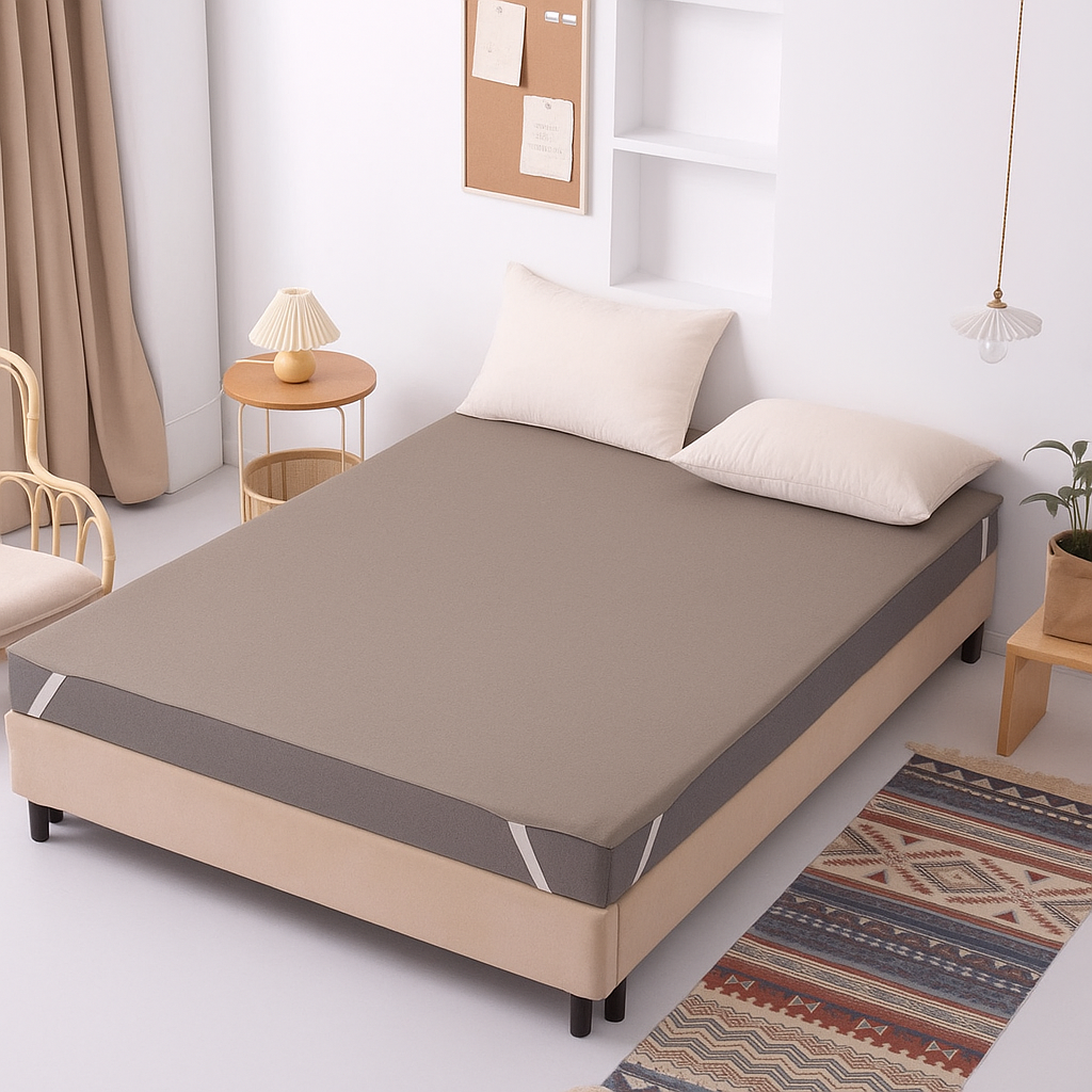 100% Waterproof Elastic Sheet (Flat Sheet) with 4 Corner Elastic Bands in Grey Color