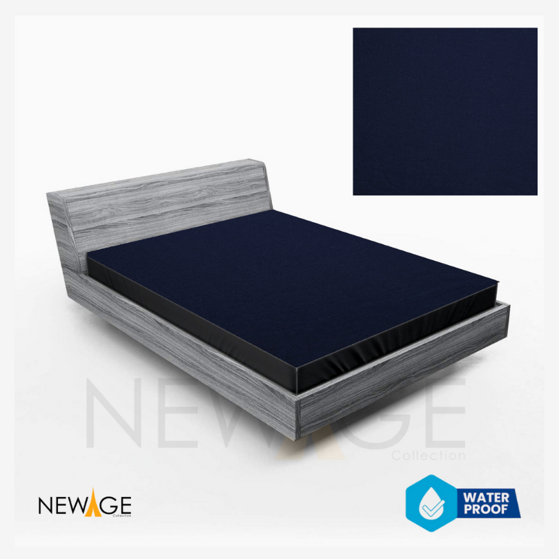 Imported Cotton Polyester 100% Waterproof Fitted Mattress Protector In Dark Blue Color