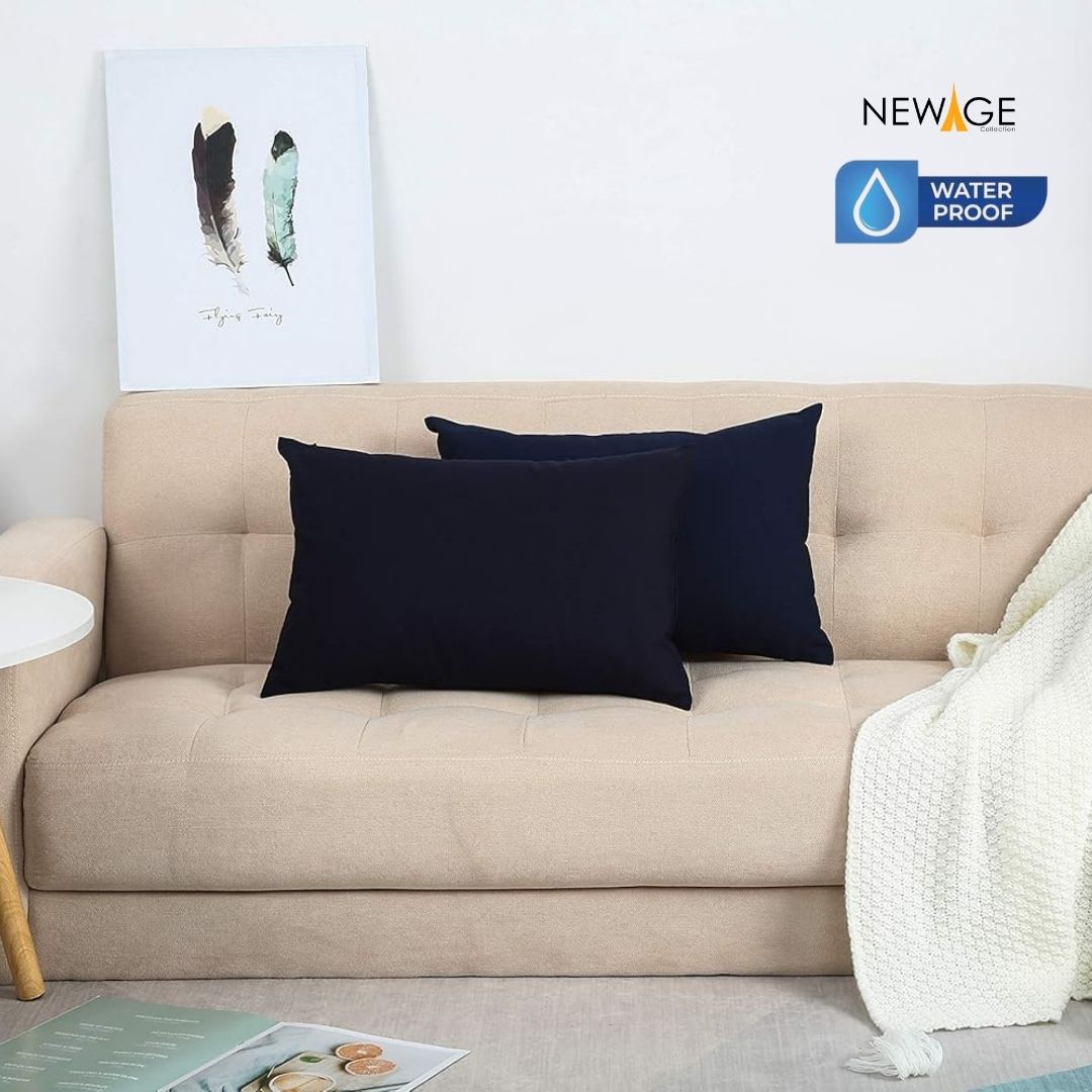 Pack of 2 - 100% Waterproof Cotton PC Pillow Covers 19"x 29" in Navy Blue