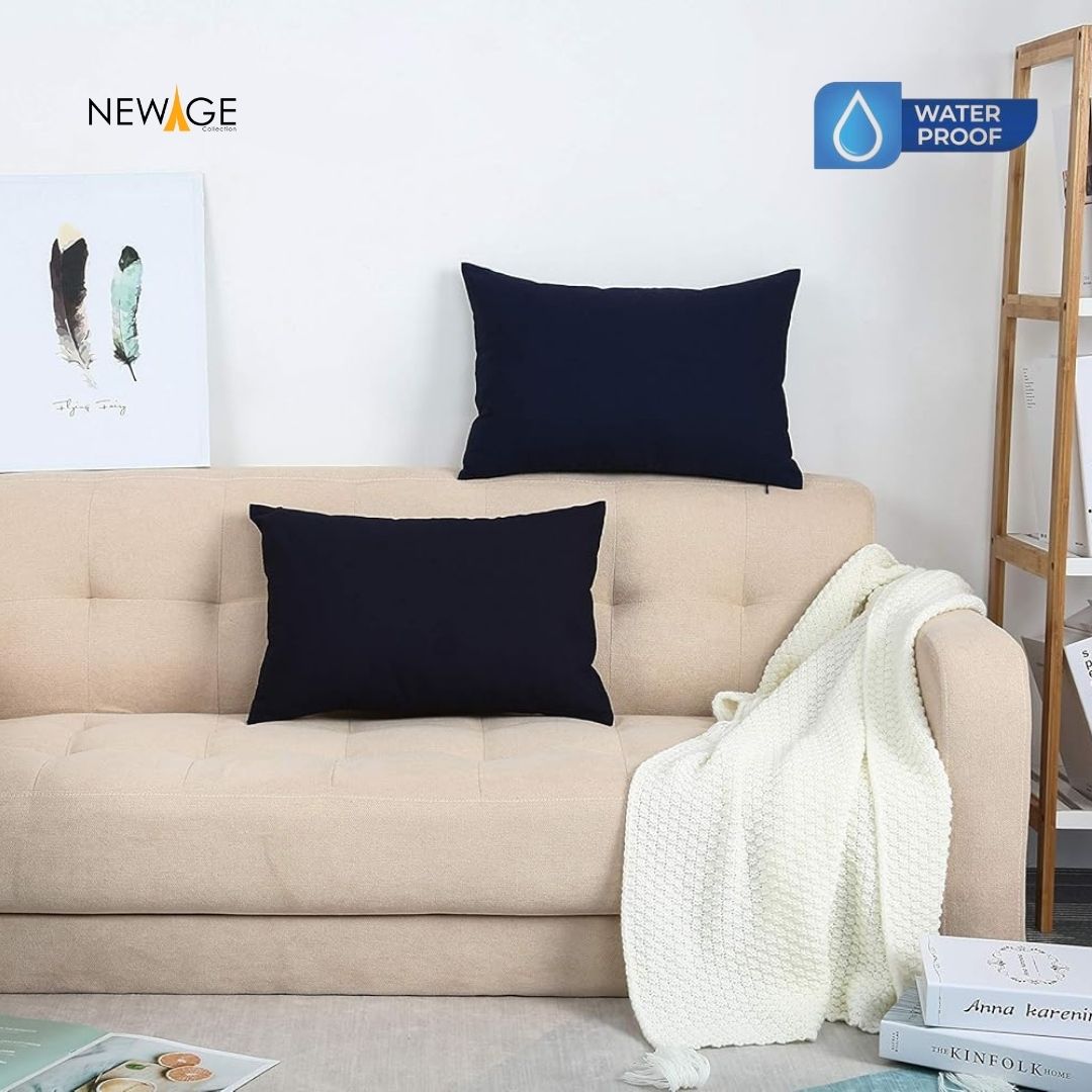 Pack of 2 - 100% Waterproof Cotton PC Pillow Covers 19"x 29" in Navy Blue