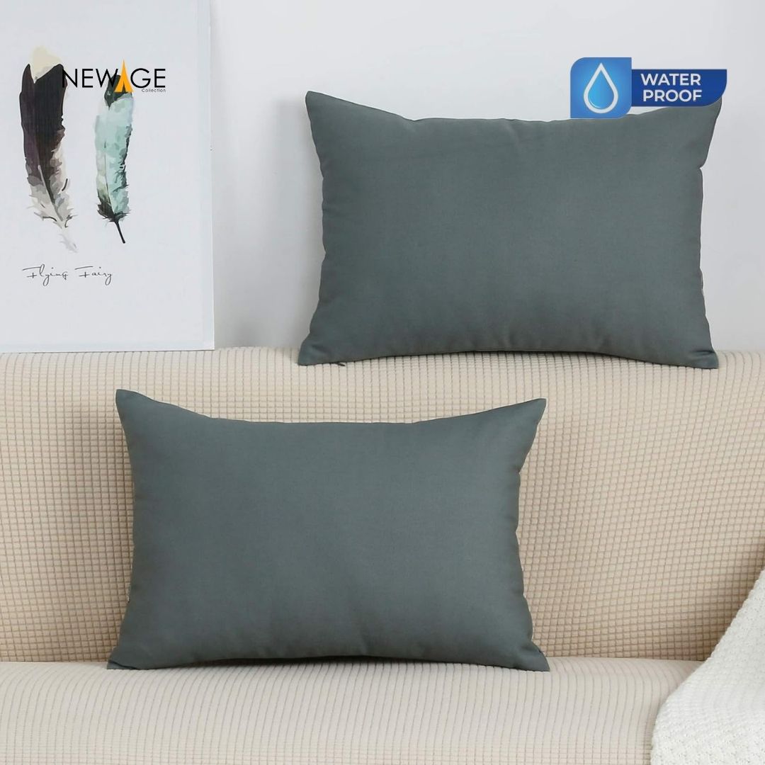 Pack of 2 - 100% Waterproof Cotton PC Pillow Covers 19"x 29" in Dark Grey