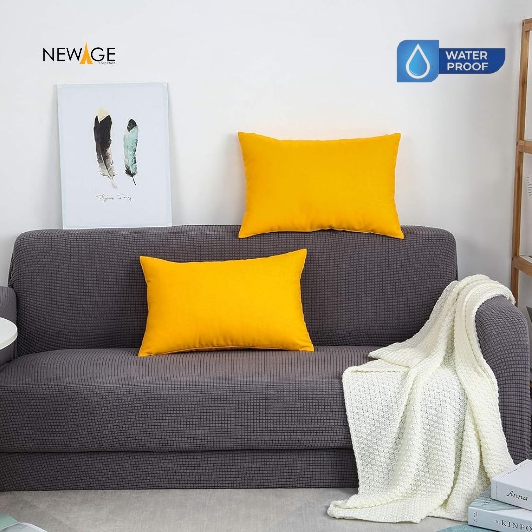 Pack of 2 - 100% Waterproof Cotton PC Pillow Covers 19"x 29" in Deep Yellow