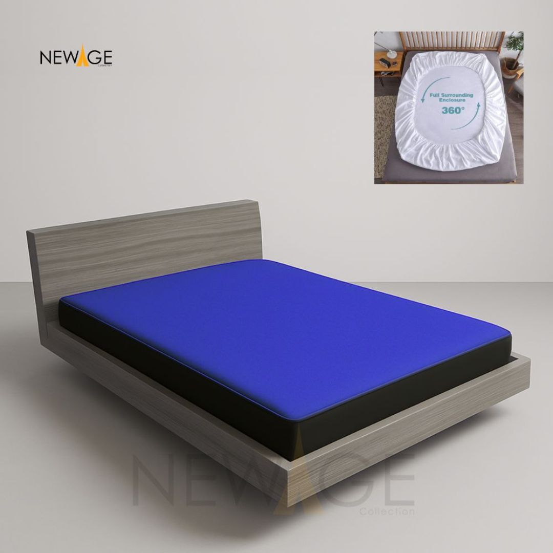 Imported Cotton Polyester 100% Waterproof Fitted Mattress Protector In Blue Color