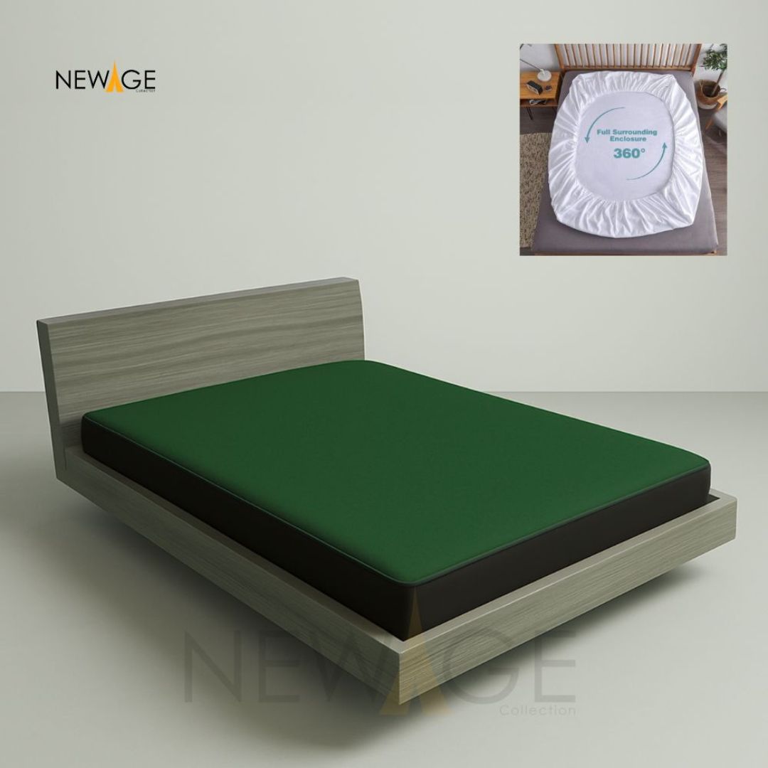 Imported Cotton Polyester 100% Waterproof Fitted Mattress Protector In Dark Green