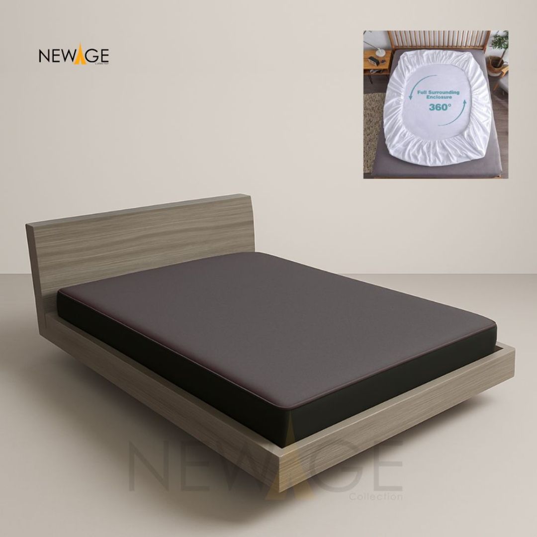 Imported Cotton Polyester 100% Waterproof Fitted Mattress Protector In Dark Grey