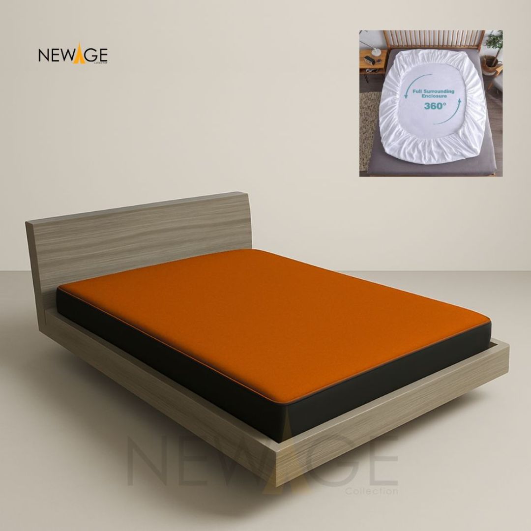 Imported Cotton Polyester 100% Waterproof Fitted Mattress Protector In Dark Orange