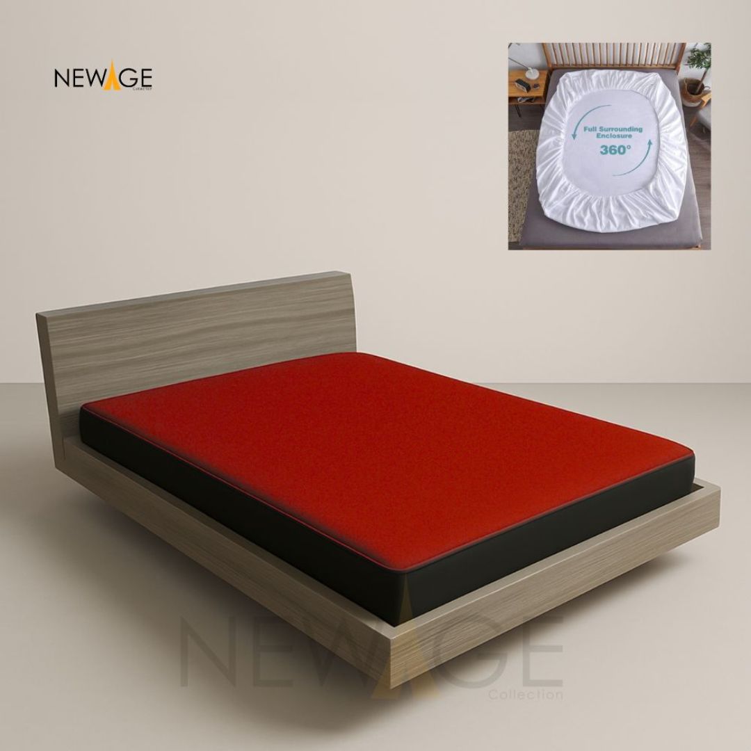 Imported Cotton Polyester 100% Waterproof Fitted Mattress Protector In Red