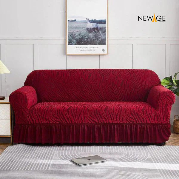 Zebra Velvet Turkish Style Sofa Cover - Mehroon