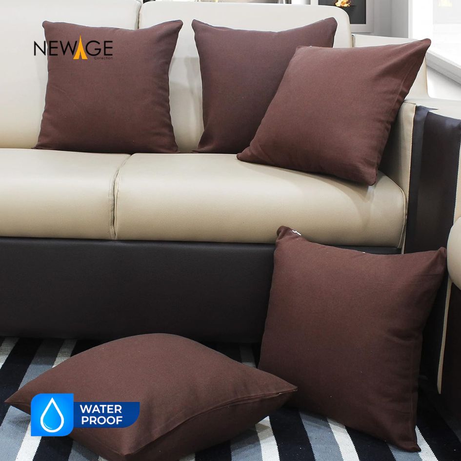 Pack of 5 Standard (16 x 16) Cushions 100% Waterproof with Filling in Brown
