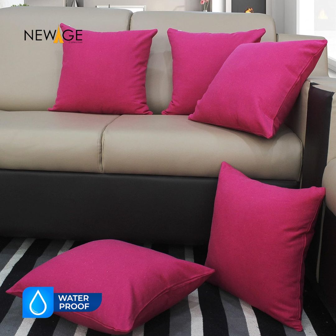 Pack of 5 Standard (16 x 16) Cushions 100% Waterproof with Filling in Dark Pink