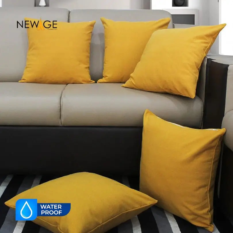Pack of 5 Standard (16 x 16) Cushions 100% Waterproof with Filling in Dark Yellow