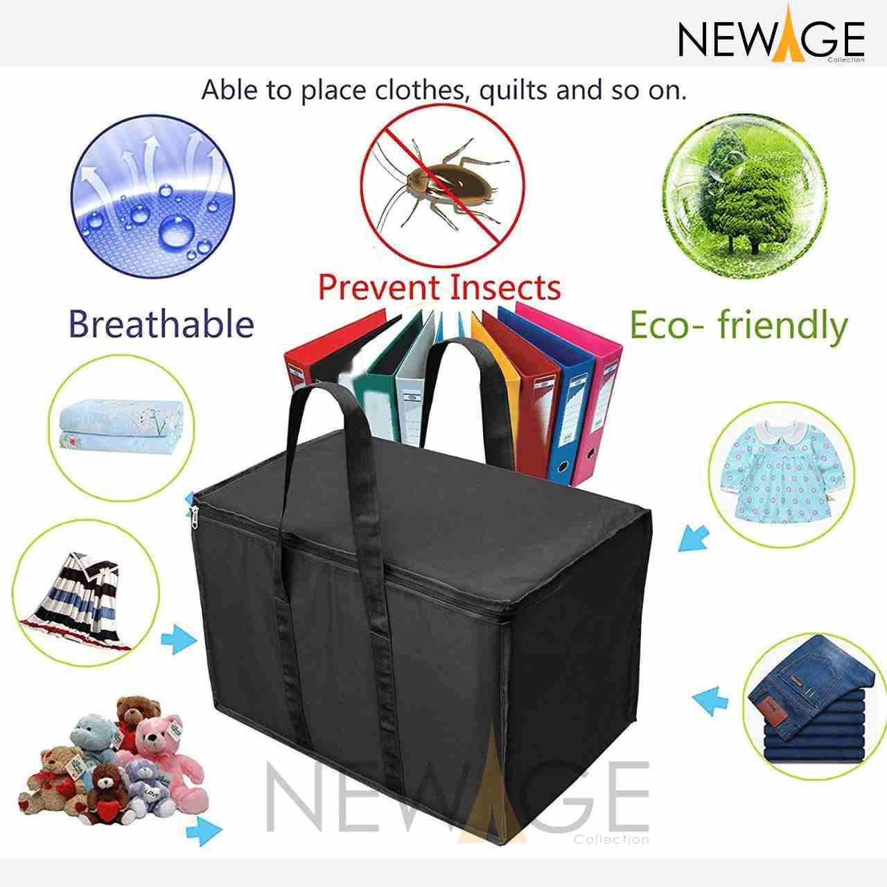 100% Waterproof 16" x 14" Rectangular Shape Storage Bag Household Supplies Storage Black