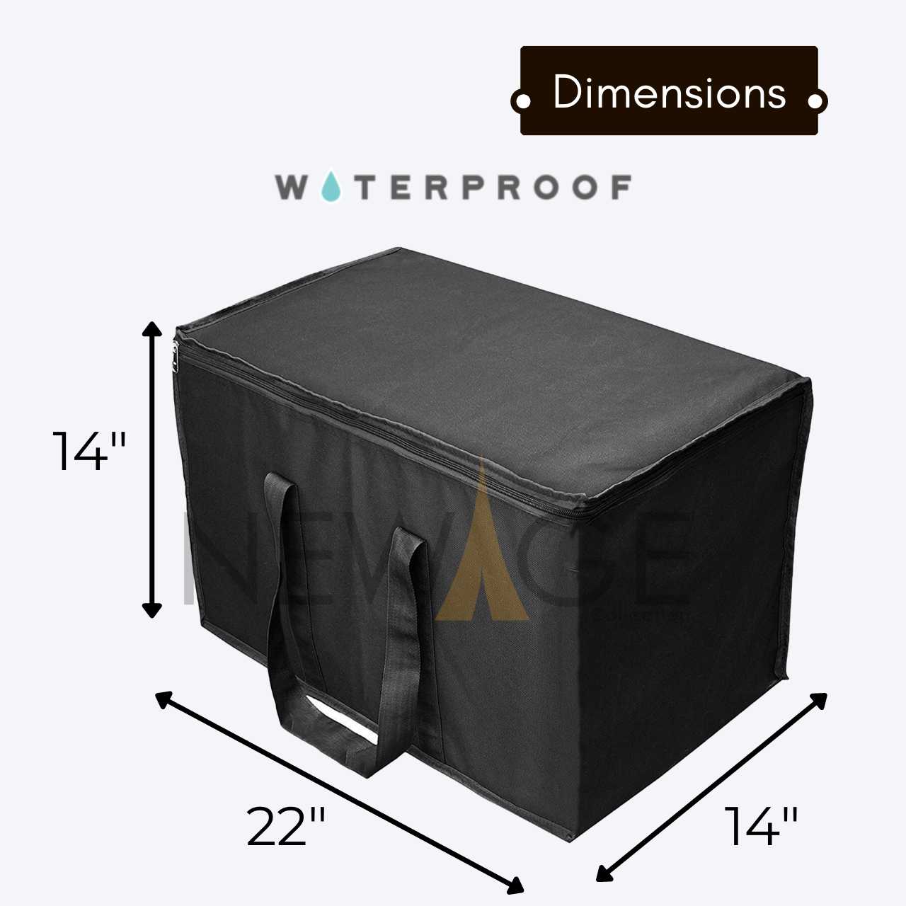 100% Waterproof 16" x 14" Rectangular Shape Storage Bag Household Supplies Storage Black