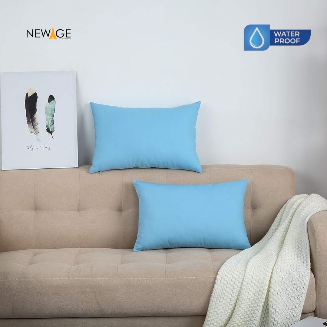 Pack of 2 - 100% Waterproof Cotton PC Pillow Covers 19"x 29" in Sky Blue