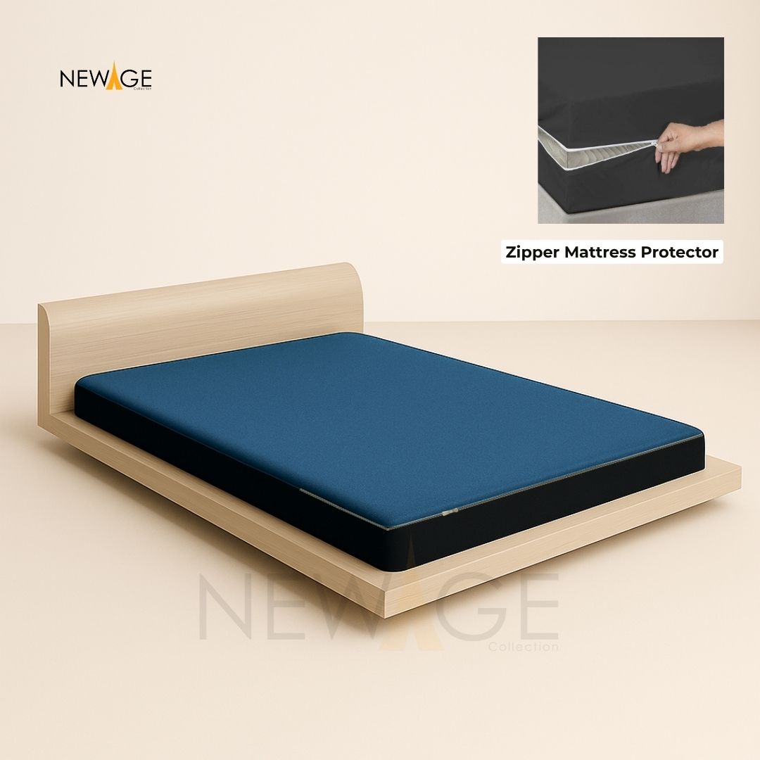 Zipper Mattress Protector Imported Cotton-Polyester 100% Waterproof Fabric in Light Blue