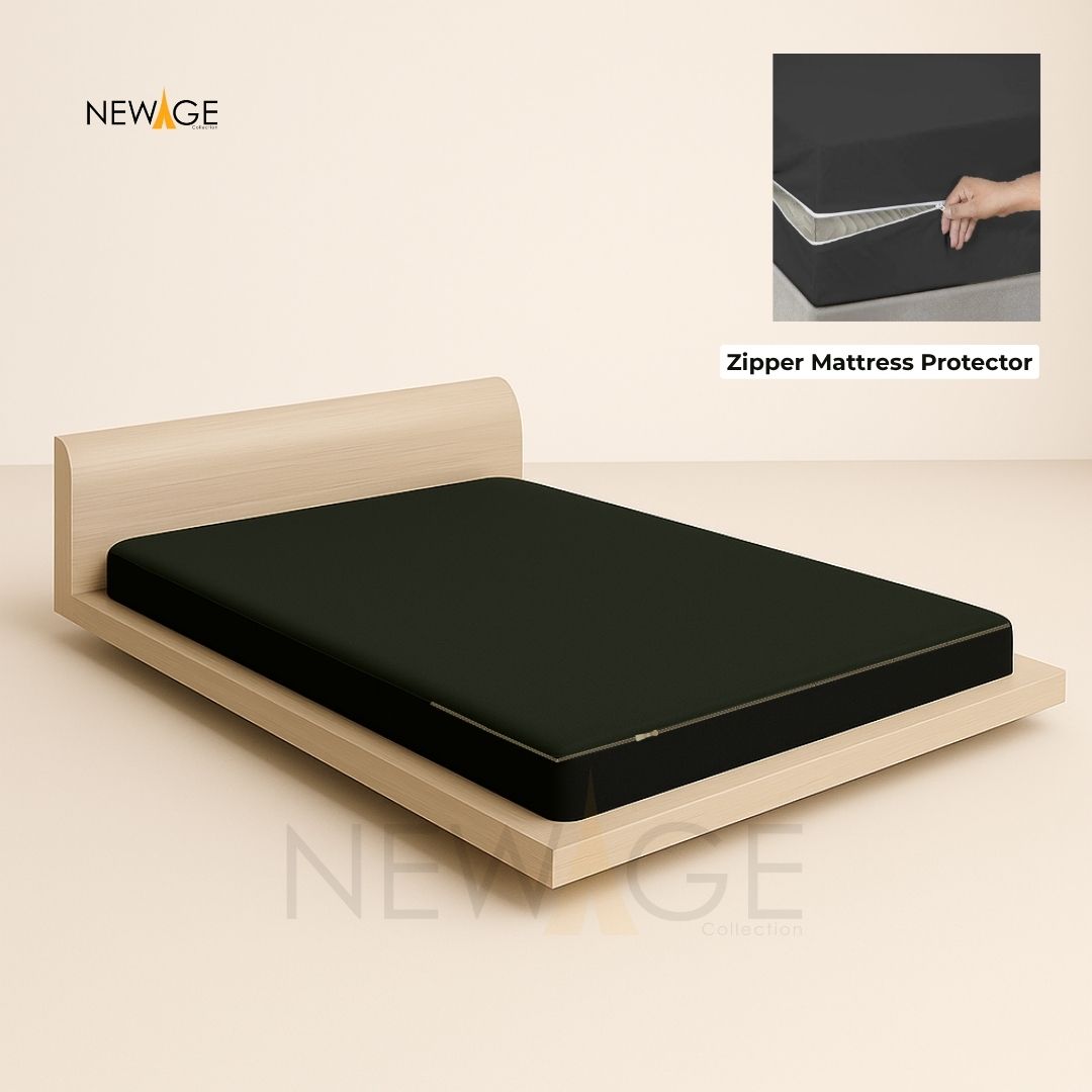 Zipper Mattress Protector Imported Cotton-Polyester 100% Waterproof Fabric in Black