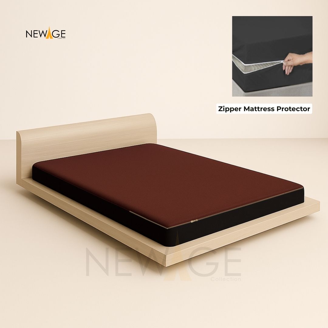 Zipper Mattress Protector Imported Cotton-Polyester 100% Waterproof Fabric in Dark Red