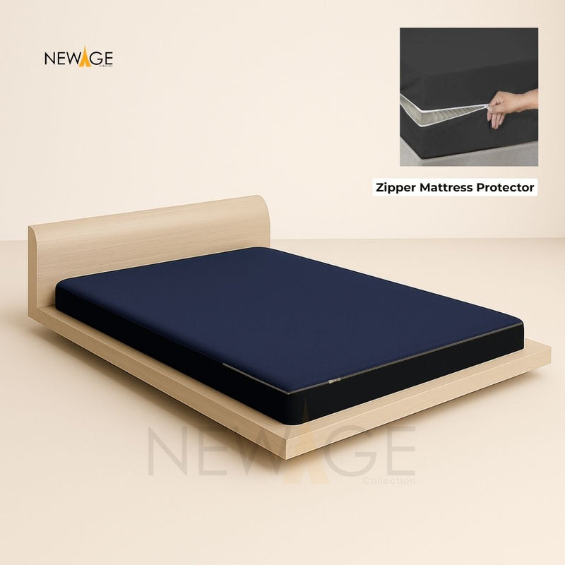 Zipper Mattress Protector Imported Cotton-Polyester 100% Waterproof Fabric in Dark Blue
