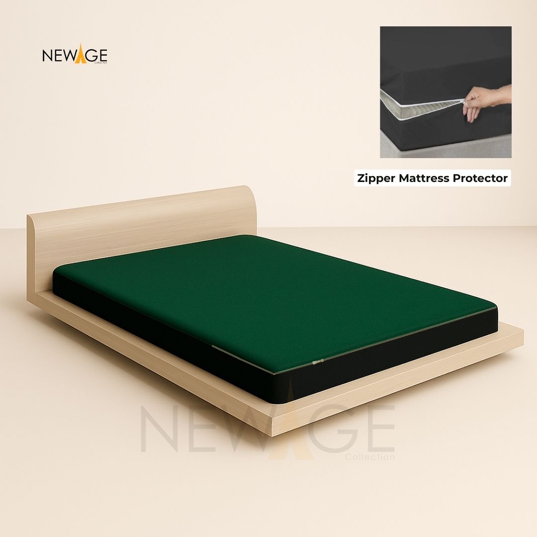 Zipper Mattress Protector Imported Cotton-Polyester 100% Waterproof Fabric in Dark Green