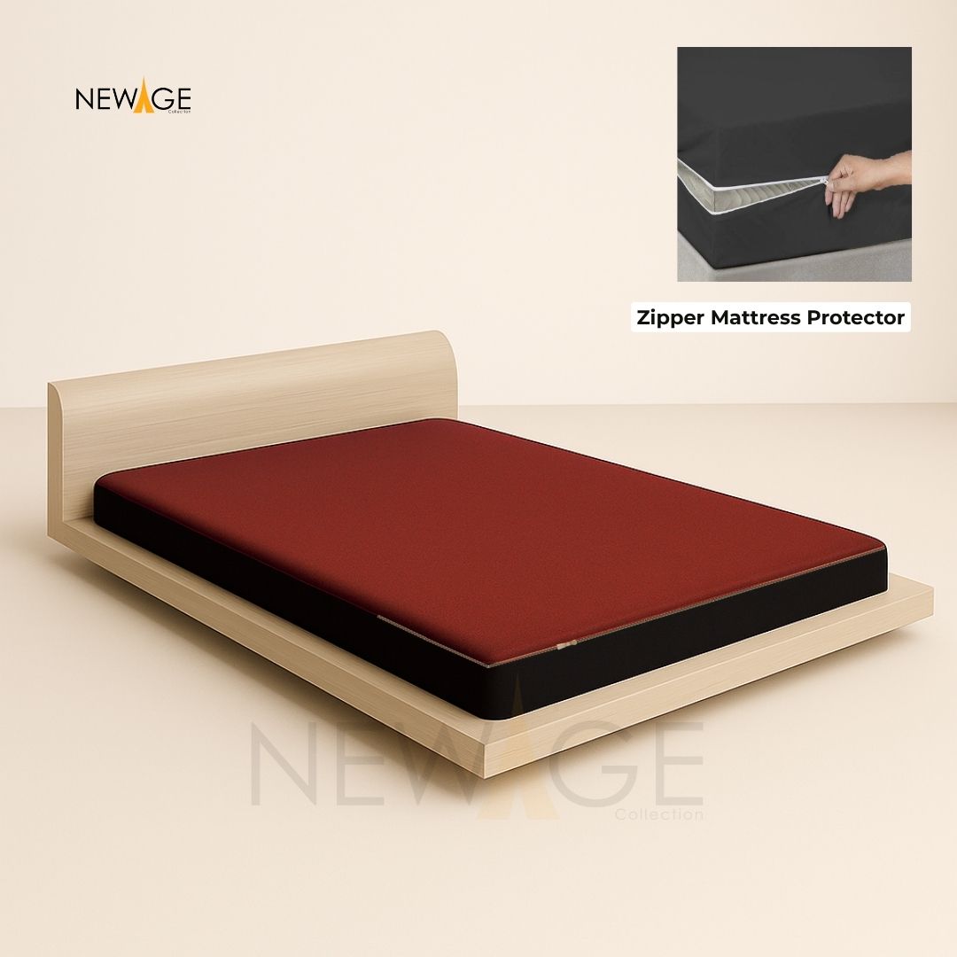 Zipper Mattress Protector Imported Cotton-Polyester 100% Waterproof Fabric in Red